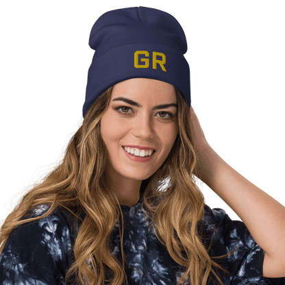 Grand Rapids 'GR' Winter Beanie (Athletic Font) | Gold Embroidery - Circumspice Michigan