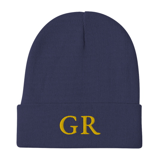 Grand Rapids 'GR' Winter Beanie (French Serif Font) | Gold Embroidery - Circumspice Michigan