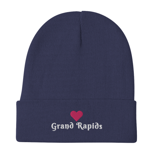 'Grand Rapids' Winter Beanie (w/Heart Outline) - Circumspice Michigan
