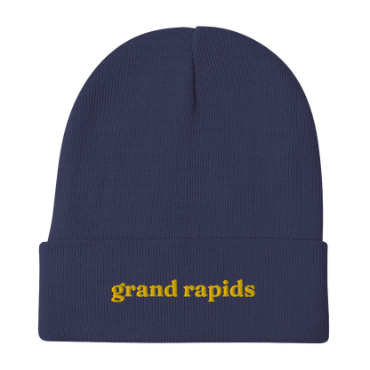 'Grand Rapids' Winter Beanie (Old Style Serif Font) | Gold Embroidery - Circumspice Michigan