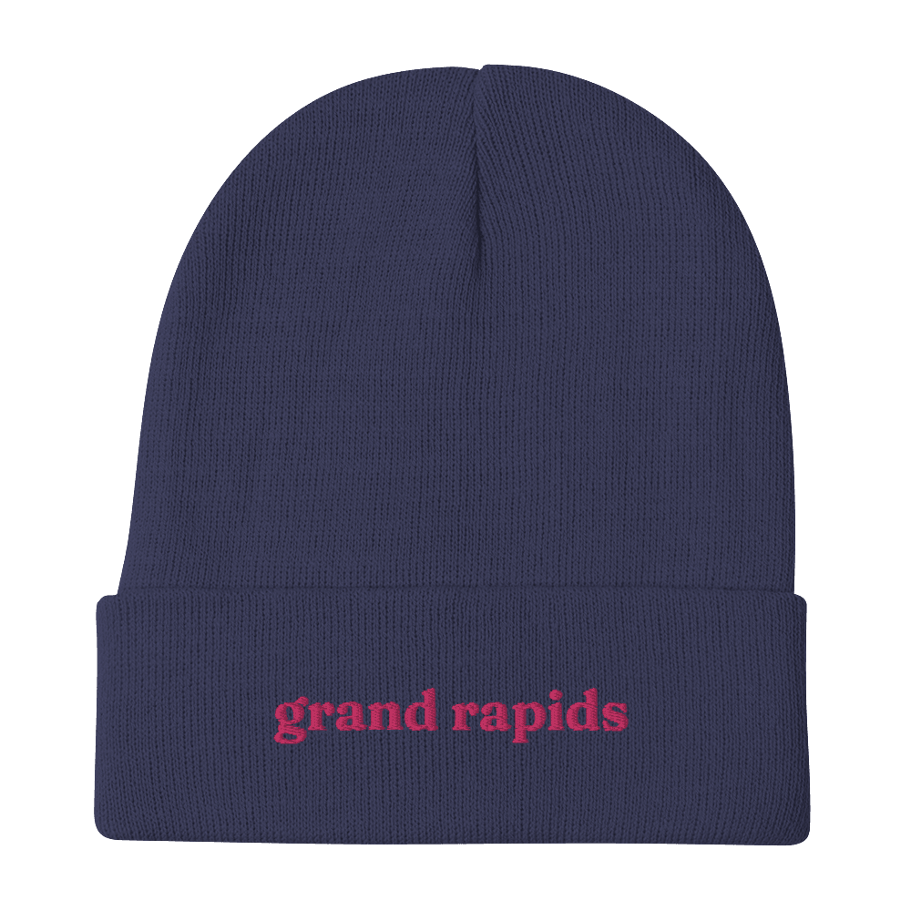 'Grand Rapids' Winter Beanie (Old Style Serif Font) | Pink Embroidery - Circumspice Michigan