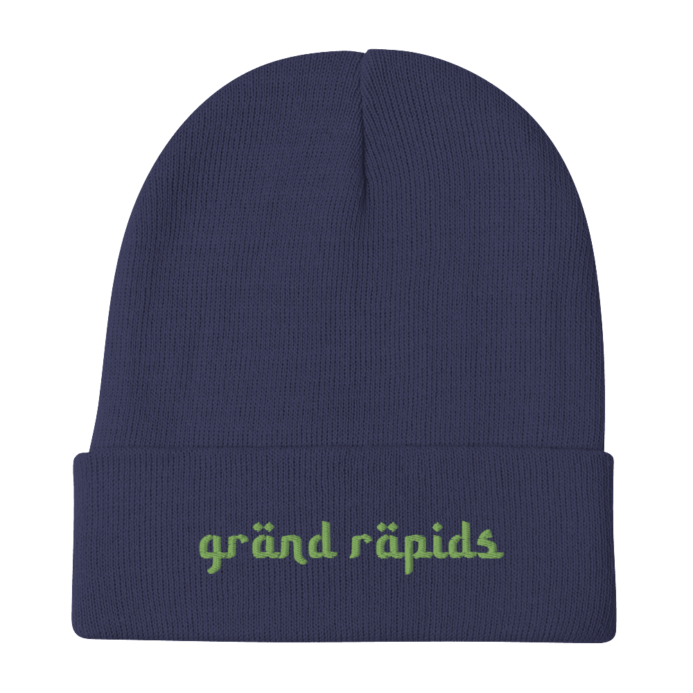 'Grand Rapids' Winter Beanie (Arabic Font) | Green Embroidery - Circumspice Michigan