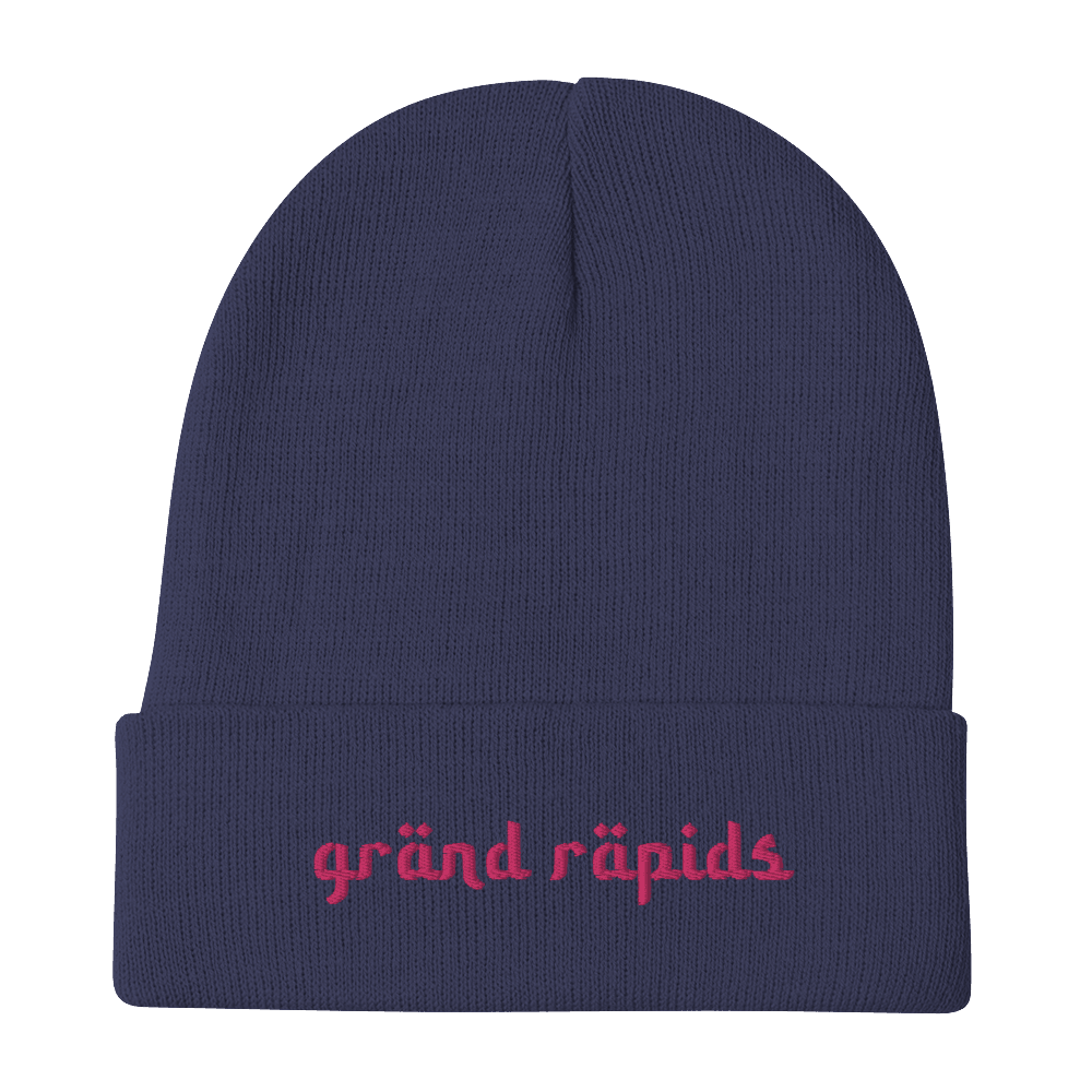 'Grand Rapids' Winter Beanie (Arabic Font) | Pink Embroidery - Circumspice Michigan