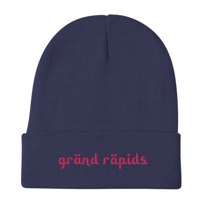 'Grand Rapids' Winter Beanie (Arabic Font) | Pink Embroidery - Circumspice Michigan