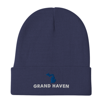 'Grand Haven' Winter Beanie (w/ Michigan Outline) - Circumspice Michigan