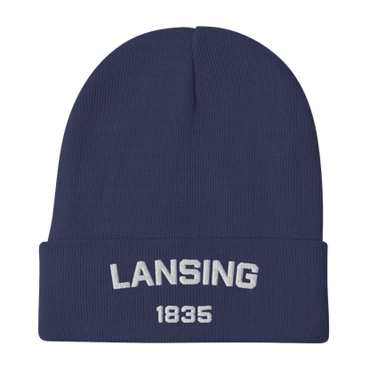 'Lansing 1835' Winter Beanie | White Embroidery - Circumspice Michigan