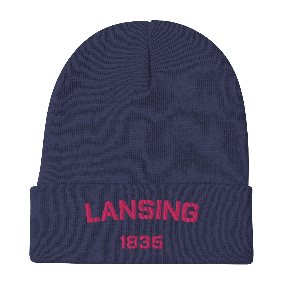 'Lansing 1835' Winter Beanie | Pink Embroidery - Circumspice Michigan