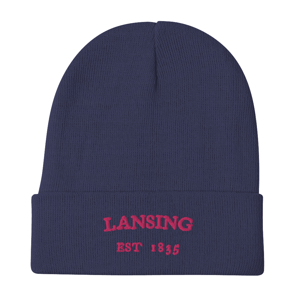 'Lansing EST 1835' Winter Beanie | Pink Embroidery - Circumspice Michigan