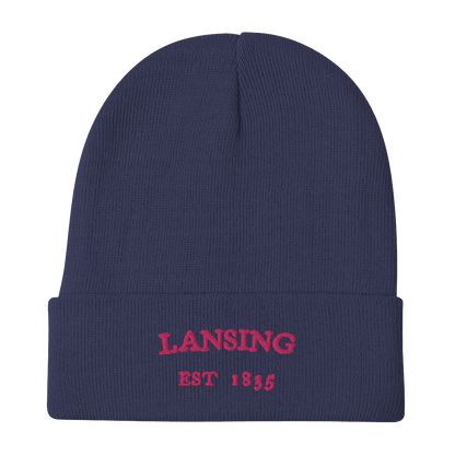 'Lansing EST 1835' Winter Beanie | Pink Embroidery - Circumspice Michigan