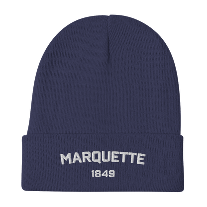 'Marquette 1849' Winter Beanie | White/Black Embroidery - Circumspice Michigan