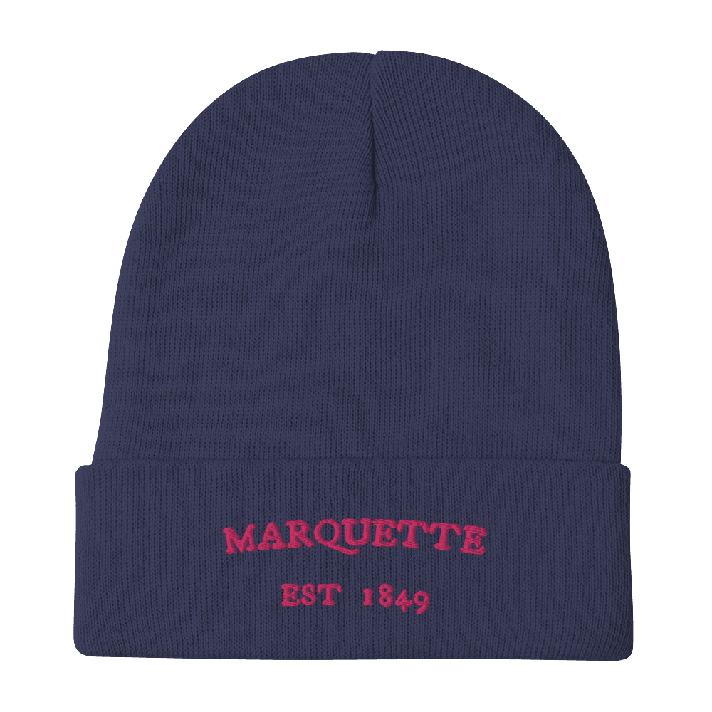 'Marquette EST 1849' Winter Beanie | Pink Embroidery - Circumspice Michigan