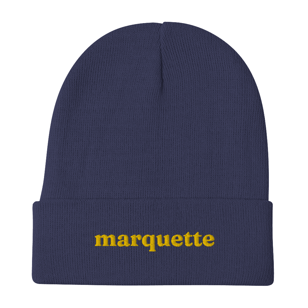 'Marquette' Winter Beanie (Old-Style Serif Font) | Gold Embroidery - Circumspice Michigan