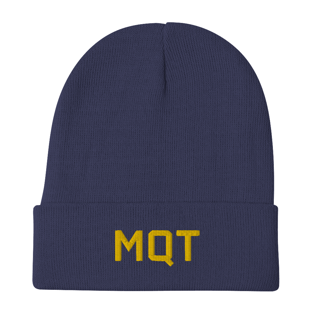 Marquette 'MQT' Winter Beanie (Athletic Font) | Gold Embroidery - Circumspice Michigan