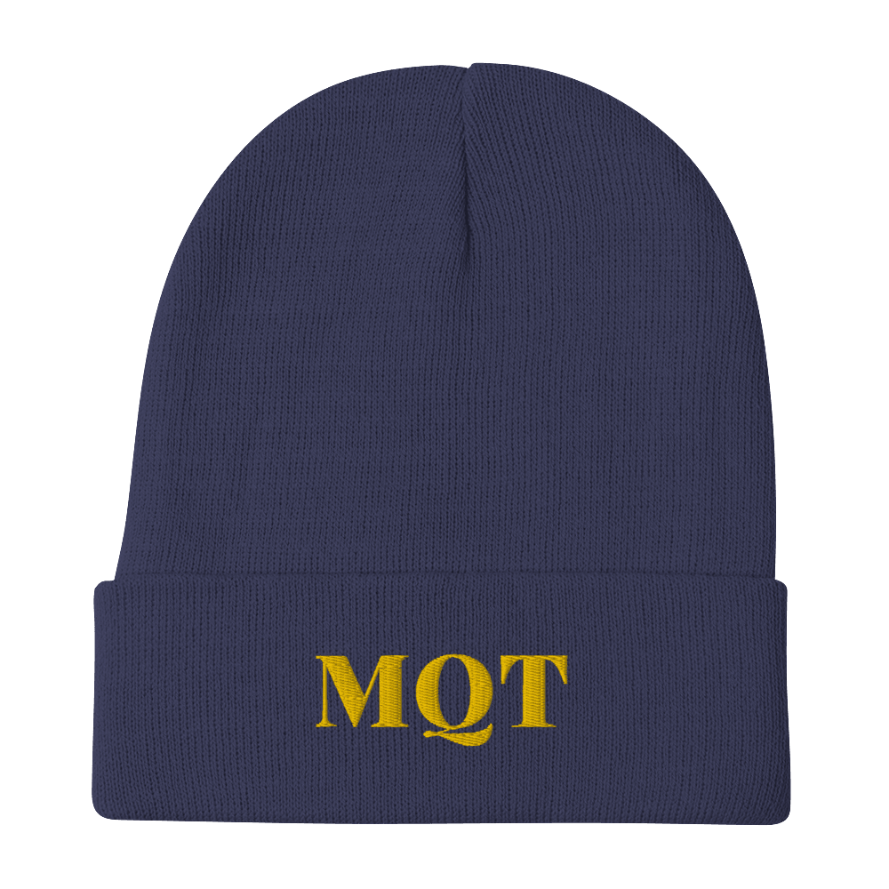 Marquette 'MQT' Winter Beanie (Fancy Serif Font) | Gold Embroidery - Circumspice Michigan