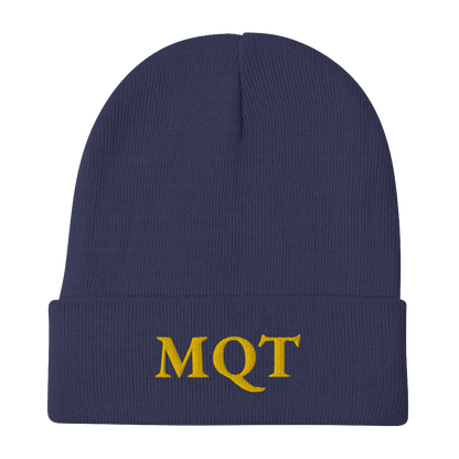 Marquette 'MQT' Winter Beanie (French Serif Font) | Gold Embroidery - Circumspice Michigan