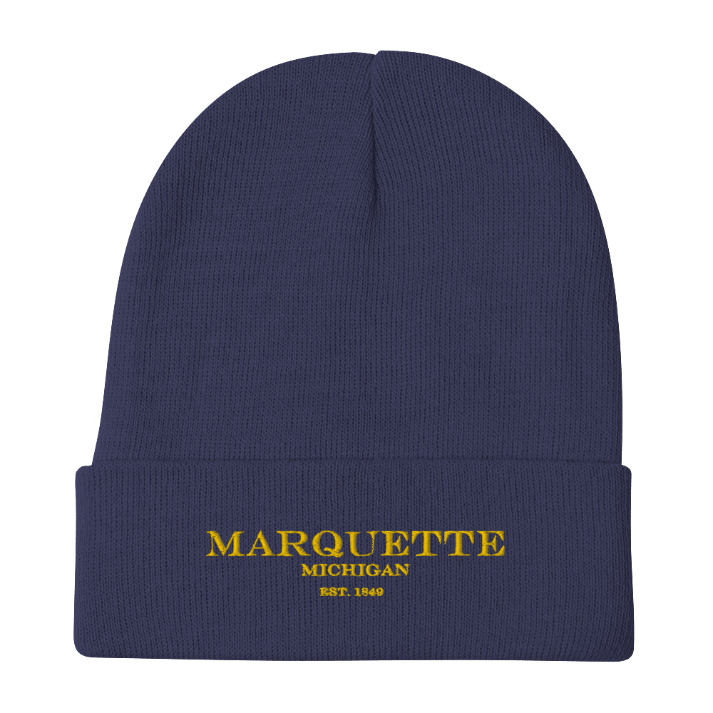 'Marquette Michigan EST 1849' Winter Beanie | Gold Embroidery - Circumspice Michigan