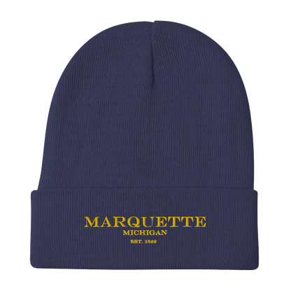 'Marquette Michigan EST 1849' Winter Beanie | Gold Embroidery - Circumspice Michigan
