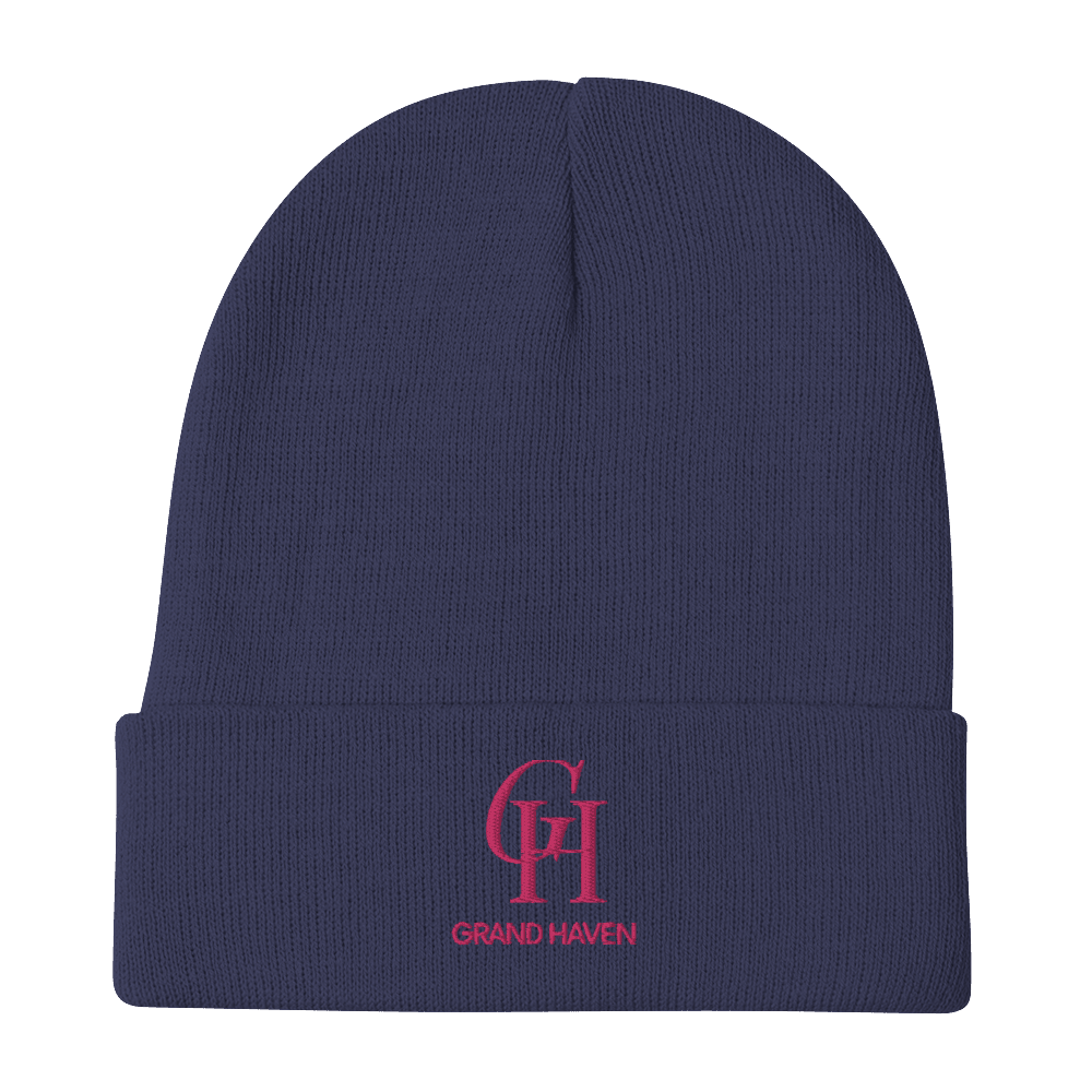 'GH Grand Haven' Winter Beanie (Luxury Goods Parody) | Pink Embroidery - Circumspice Michigan