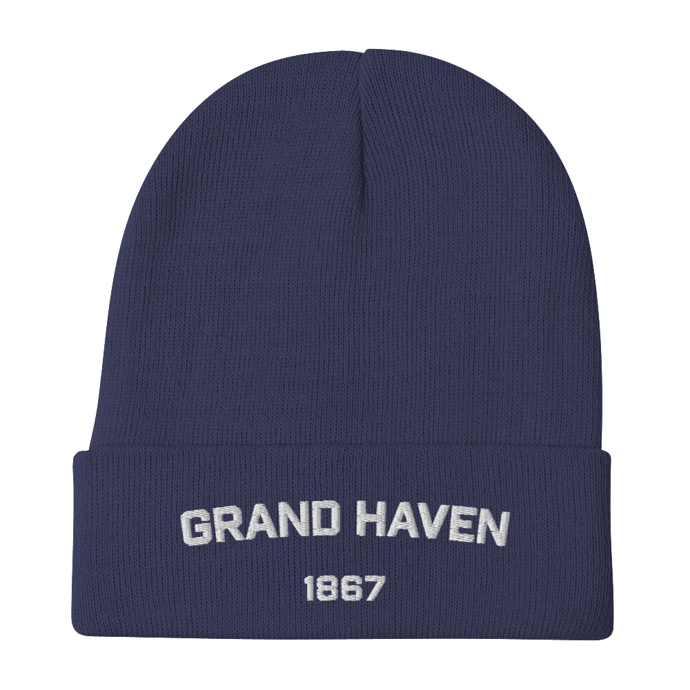 'Grand Haven 1867' Winter Beanie | White Embroidery - Circumspice Michigan