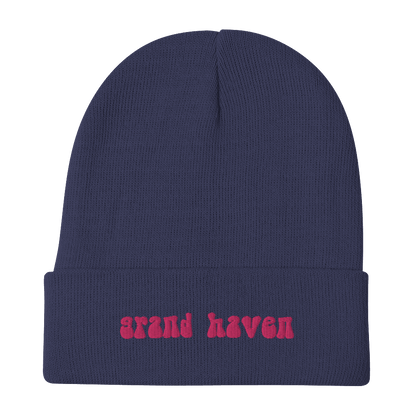 'Grand Haven' Winter Beanie (1960s Font) | Pink Embroidery - Circumspice Michigan