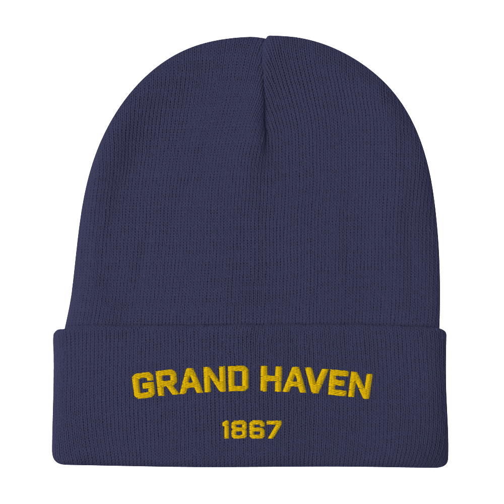 'Grand Haven 1867' Winter Beanie | Gold Embroidery - Circumspice Michigan