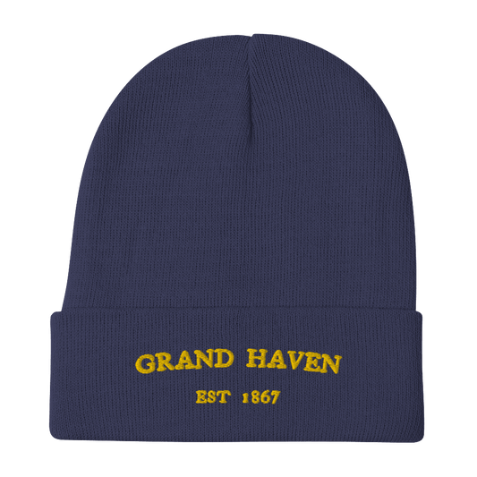 'Grand Haven EST 1867' Winter Beanie | Gold Embroidery - Circumspice Michigan