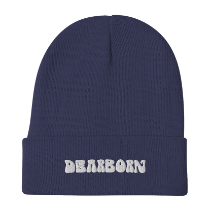 'Dearborn' Winter Beanie (1960's Font) | White/Black Embroidery - Circumspice Michigan