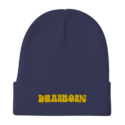 'Dearborn' Winter Beanie (1960's Font) | Gold Embroidery - Circumspice Michigan