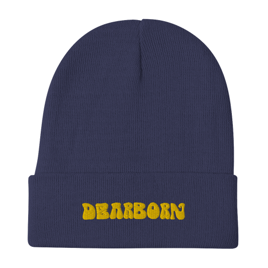 'Dearborn' Winter Beanie (1960's Font) | Gold Embroidery - Circumspice Michigan