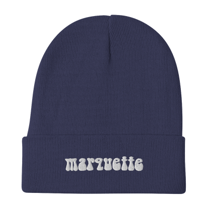 'Marquette' Winter Beanie (1960s Font) | White/Black Embroidery - Circumspice Michigan