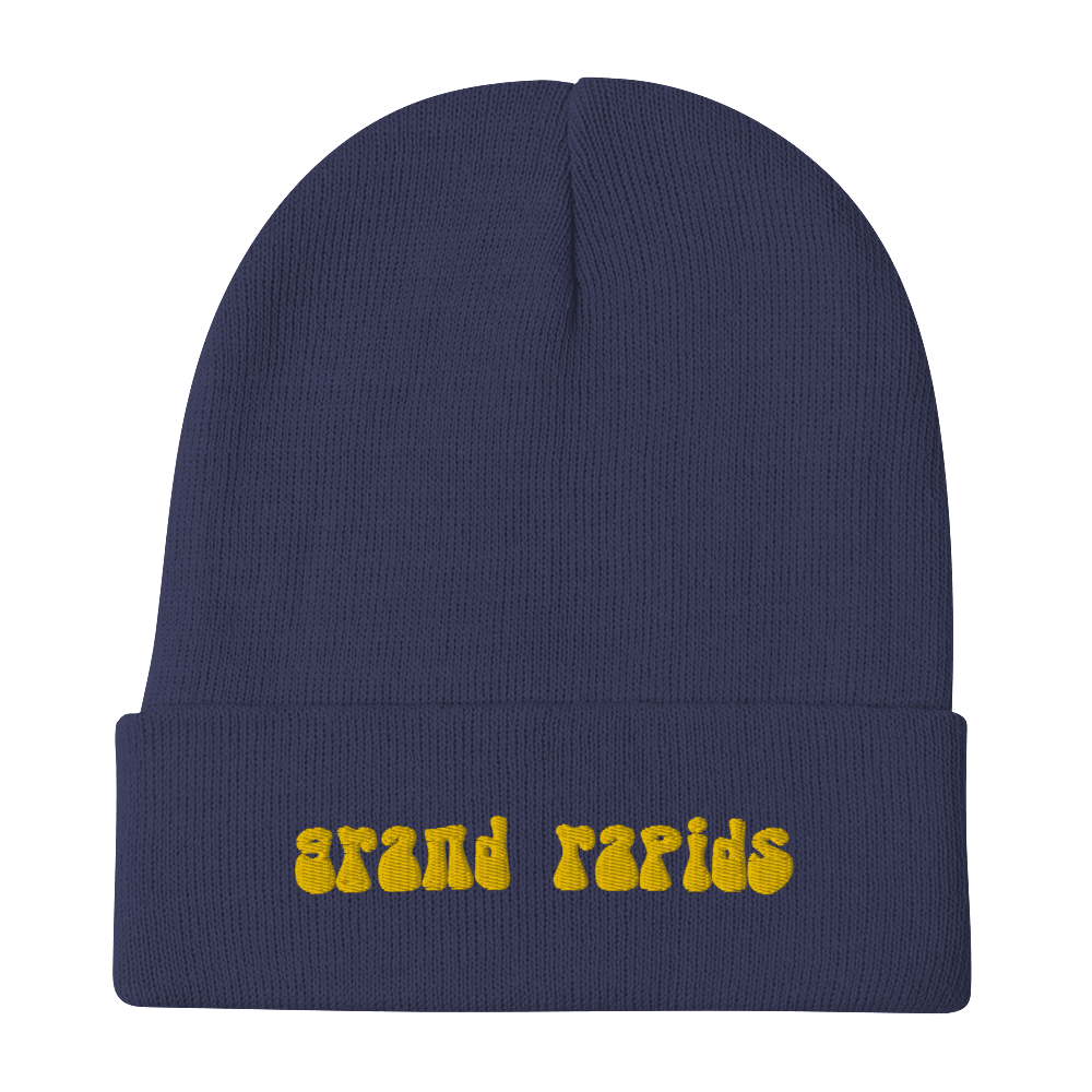 'Grand Rapids' Winter Beanie (1960s Font) | Gold Embroidery - Circumspice Michigan