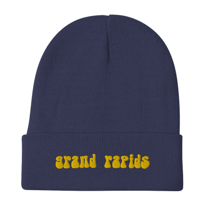 'Grand Rapids' Winter Beanie (1960s Font) | Gold Embroidery - Circumspice Michigan