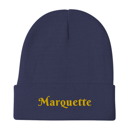 'Marquette' Winter Beanie (Swash Font) | Gold Embroidery - Circumspice Michigan