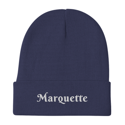 'Marquette' Winter Beanie (1960s Font) | White/Black Embroidery - Circumspice Michigan