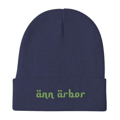 'Ann Arbor' Winter Beanie (Arabic-Style Font) | Green Embroidery - Circumspice Michigan