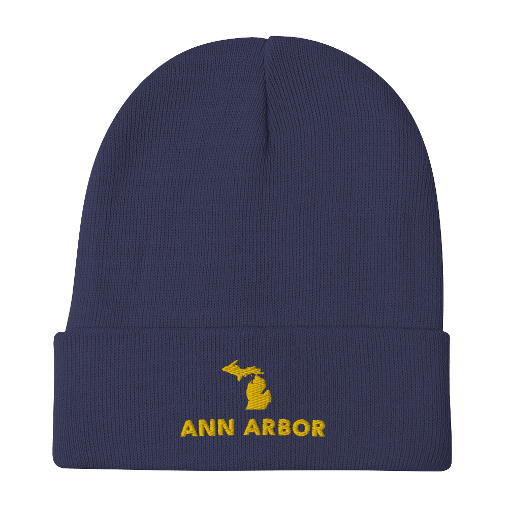 'Ann Arbor' Winter Beanie (w/ Michigan Outline) - Circumspice Michigan