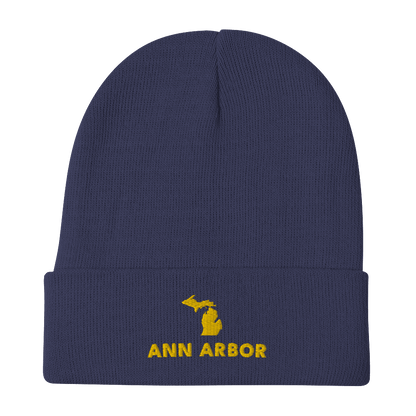 'Ann Arbor' Winter Beanie (w/ Michigan Outline) - Circumspice Michigan