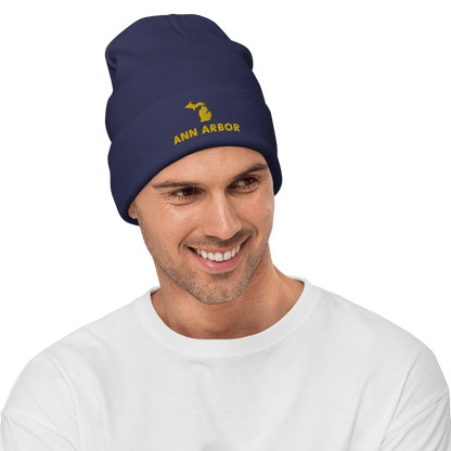 'Ann Arbor' Winter Beanie (w/ Michigan Outline) - Circumspice Michigan