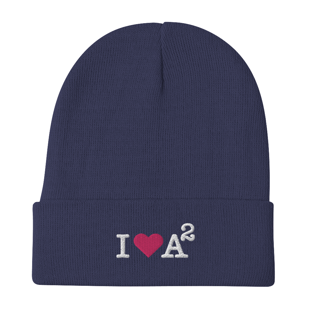 Ann Arbor 'I ❤️ A²' Winter Beanie | White/Black Embroidery - Circumspice Michigan