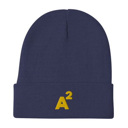 Ann Arbor 'A²' Winter Beanie (Geometric Sans Font) | Gold Embroidery - Circumspice Michigan