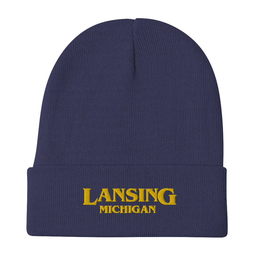 'Lansing Michigan' Winter Beanie (1980s Drama Parody) | Gold Embroidery - Circumspice Michigan