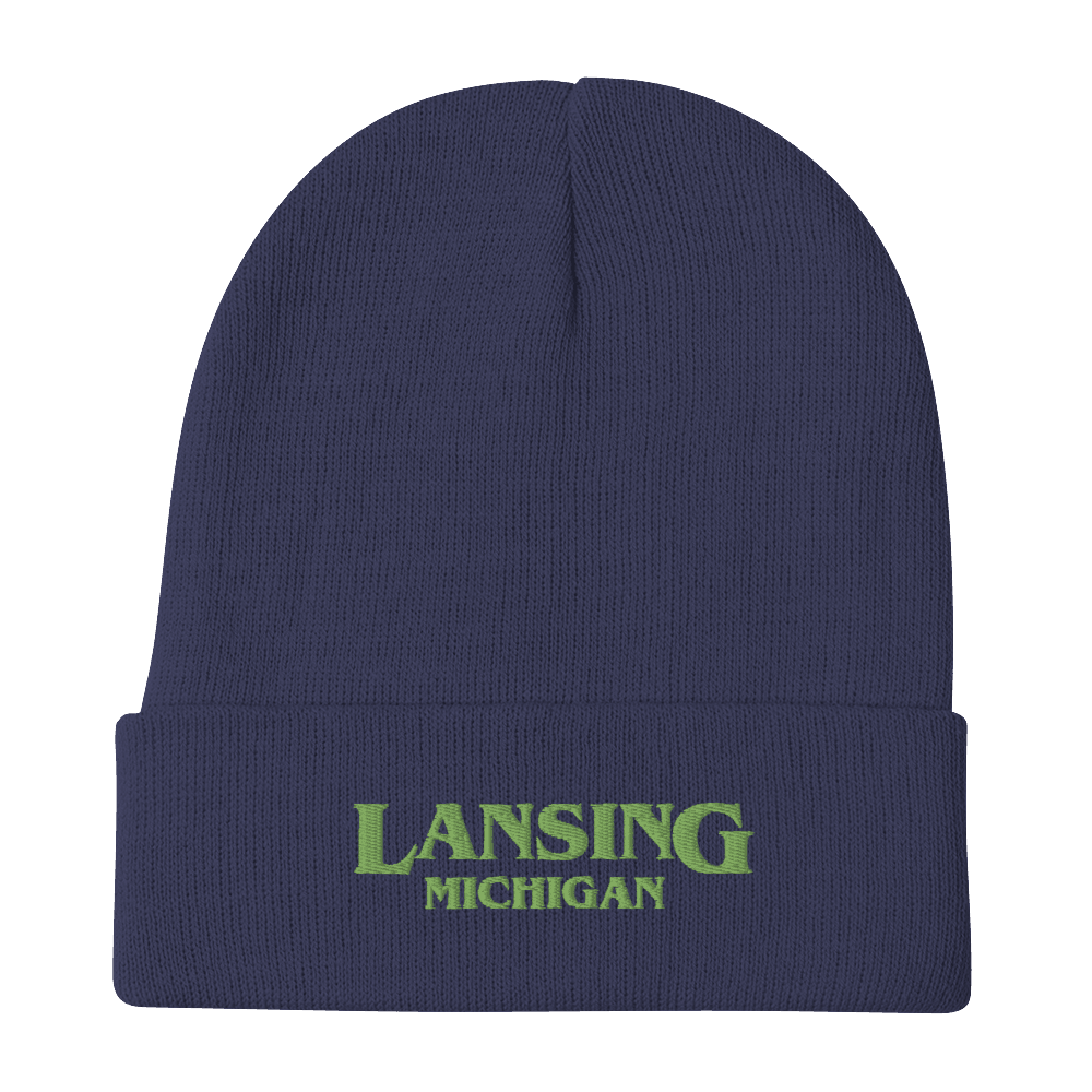 'Lansing Michigan' Winter Beanie (1980s Drama Parody) | Green Embroidery - Circumspice Michigan