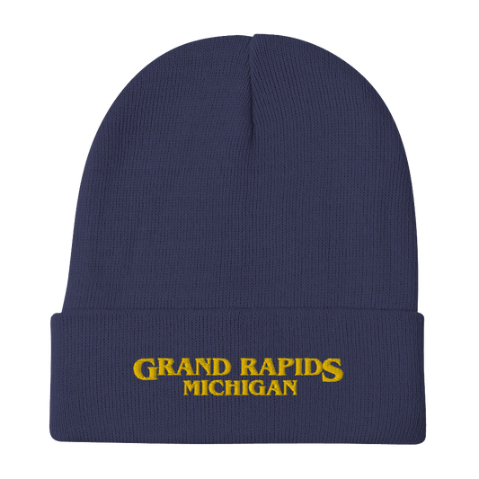 'Grand Rapids' Winter Beanie (1980s Drama Parody) l Gold Embroidery - Circumspice Michigan