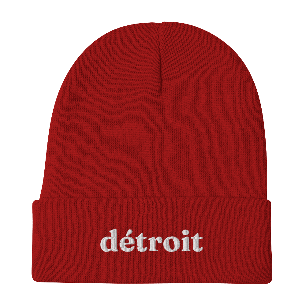 'Détroit' Winter Beanie (Fraunces Font) | White Embroidery - Circumspice Michigan