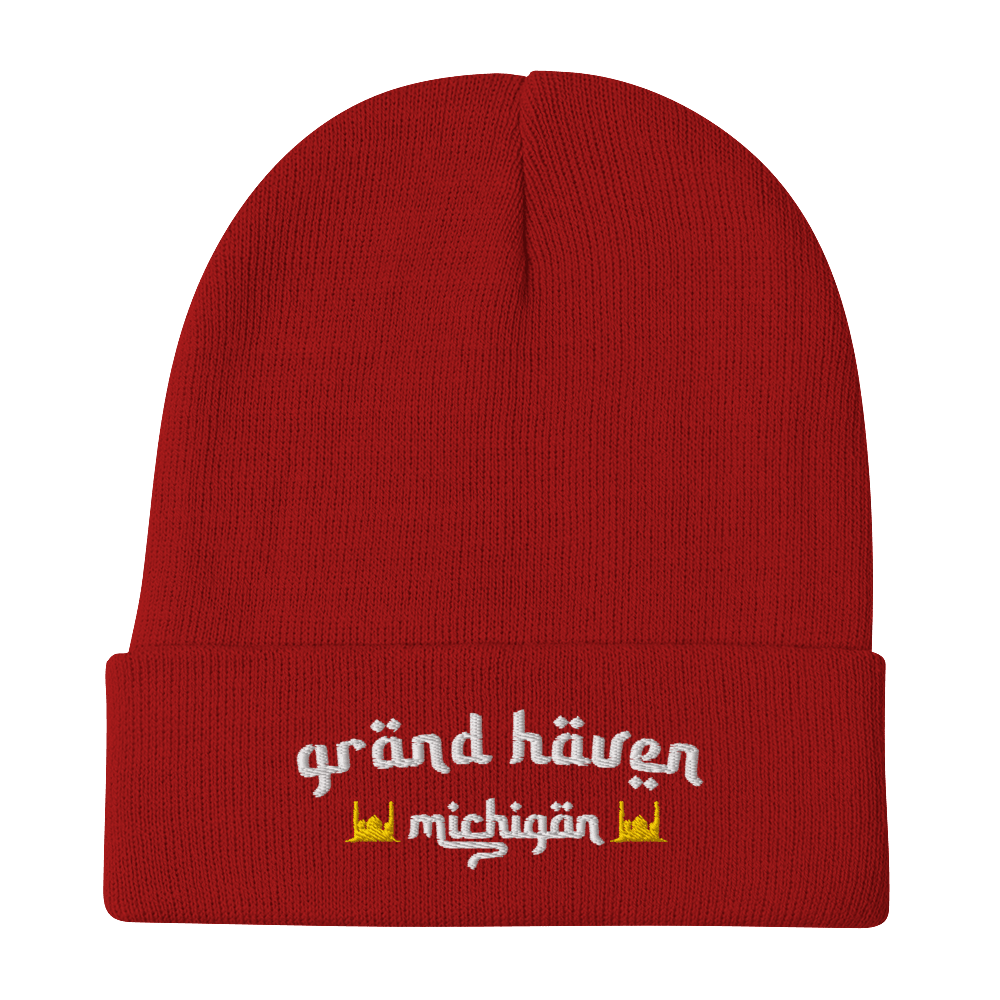 'Grand Haven Michigan' Winter Beanie (Arabic Font w/Mosque Outlines) - Circumspice Michigan