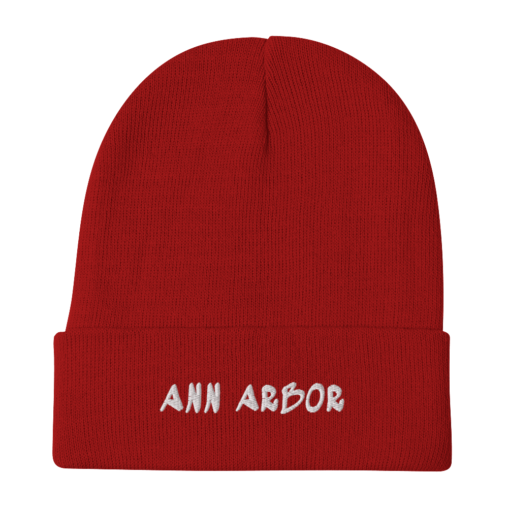 'Ann Arbor' Winter Beanie (1980's Hip Hop Font) | White/Black Embroidery - Circumspice Michigan