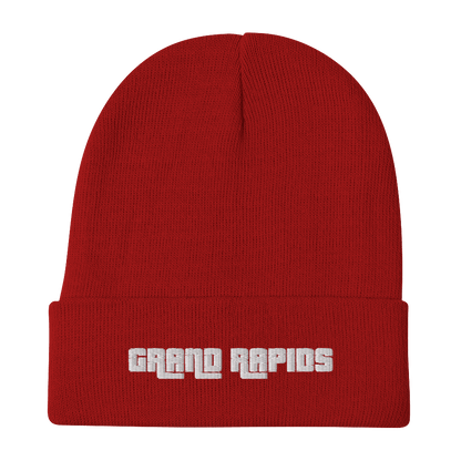 'Grand Rapids' Winter Beanie (1970s Font) | White/Black Embroidery - Circumspice Michigan