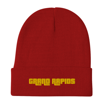 'Grand Rapids' Winter Beanie (1970s Font) | Gold Embroidery - Circumspice Michigan