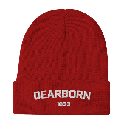 'Dearborn 1833' Winter Beanie | White/Black Embroidery - Circumspice Michigan