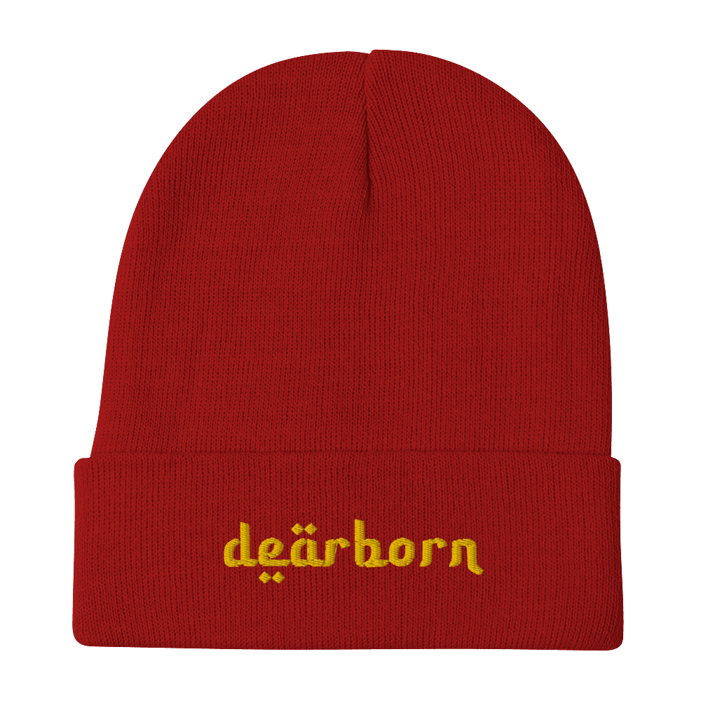 'Dearborn' Winter Beanie (Arabic-Style Font) | Gold Embroidery - Circumspice Michigan